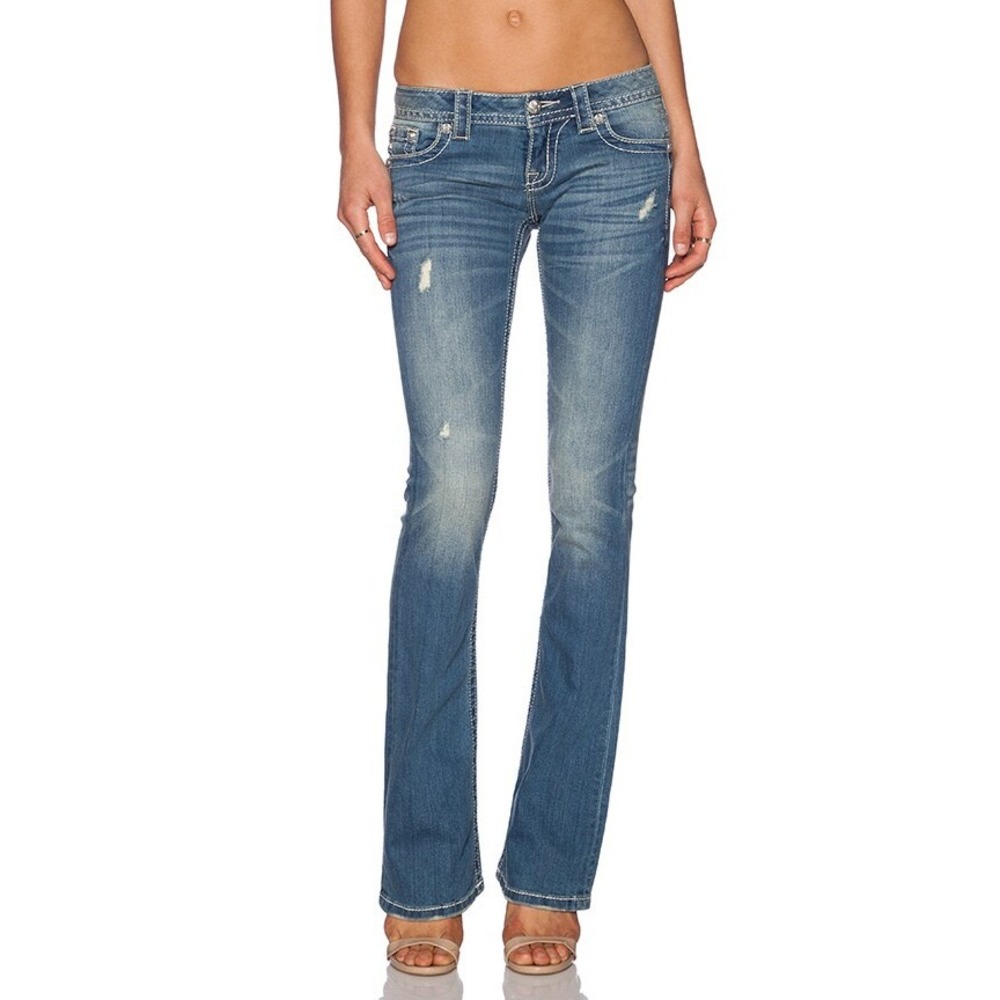 Miss Me Signature‎ Distressed Embellished Pockets Bootcut Jeans Size 27